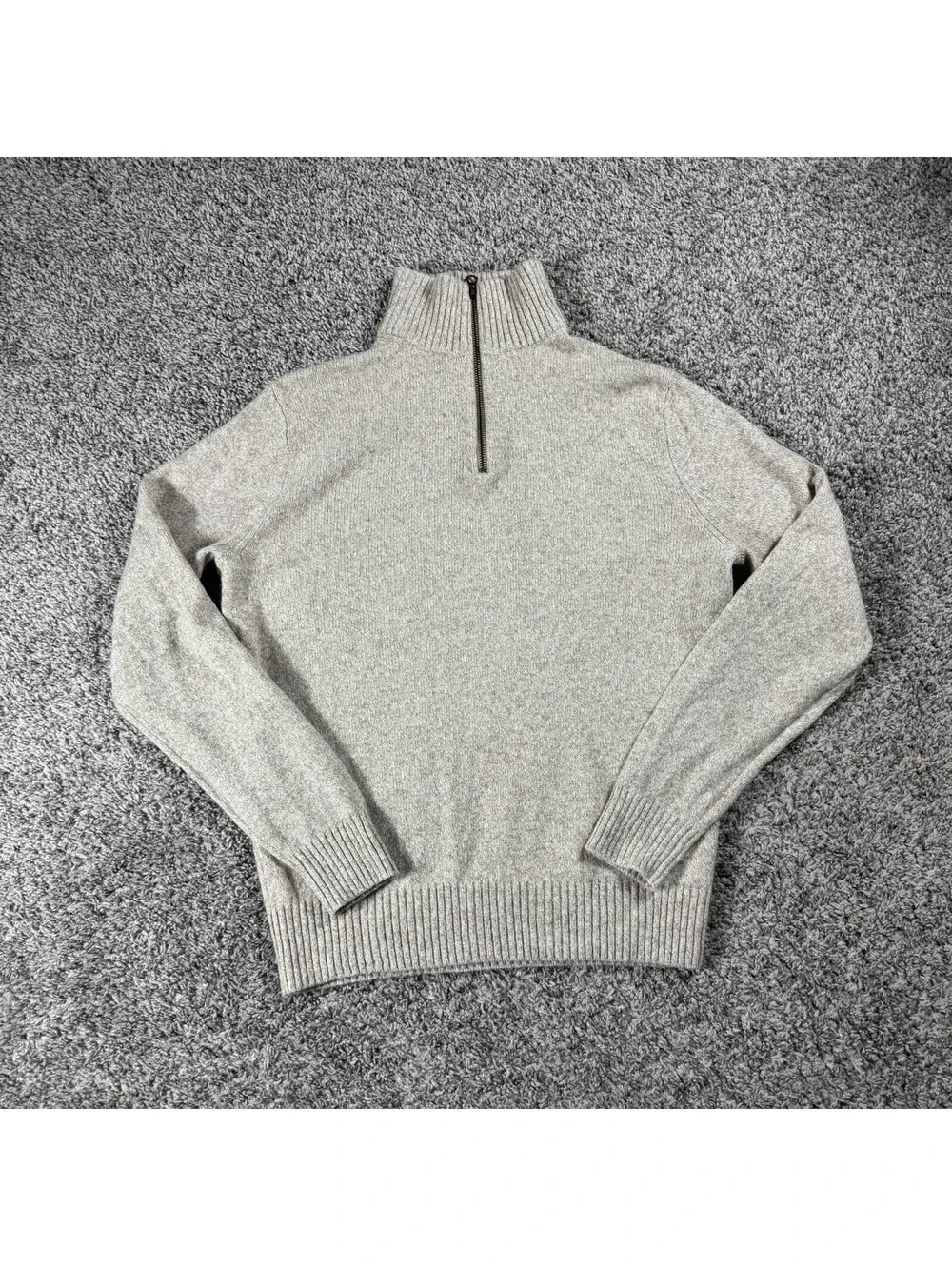 J.Crew Rugged Merino Wool Blend Quarter Zip Mock Neck Sweater Brown M